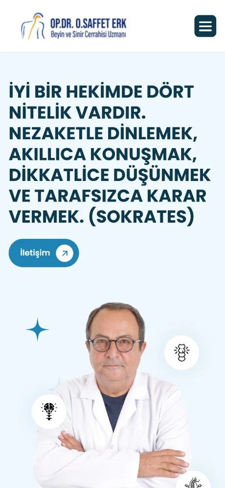 Op. Dr. O. Saffet Erk sitesinin telefondaki mobil görünümü
