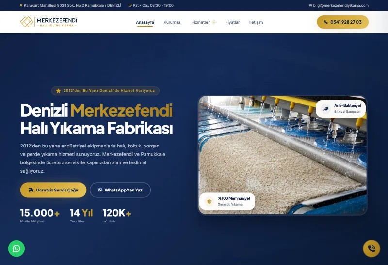 Merkezefendi Halı Yıkama web sitesi ekran görüntüsü